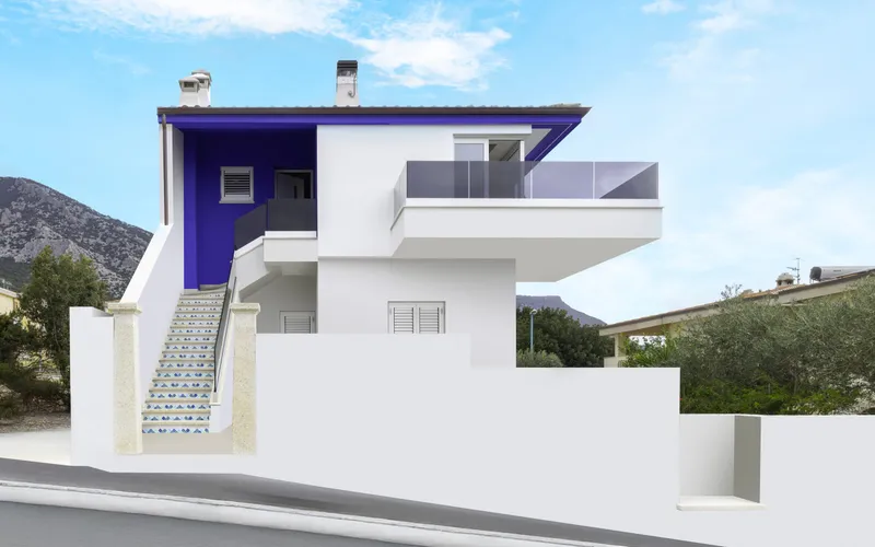Parapetto in vetro con fascione continuo su terrazzo villa vista mare Cala Gonone — Cantiere Steelglass
