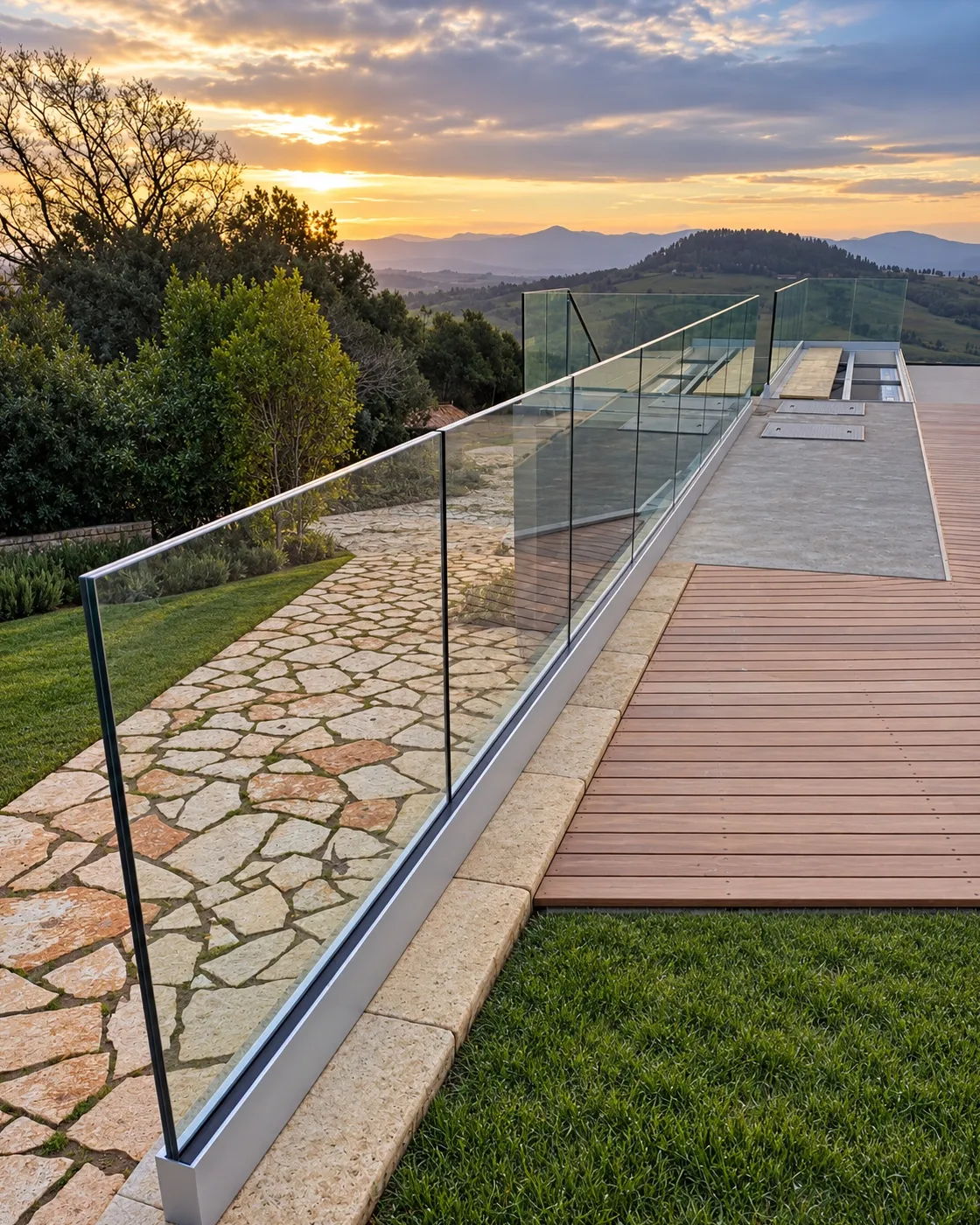 Scala esterna inox montanti + pinze stringivetro per gradini villa toscana
