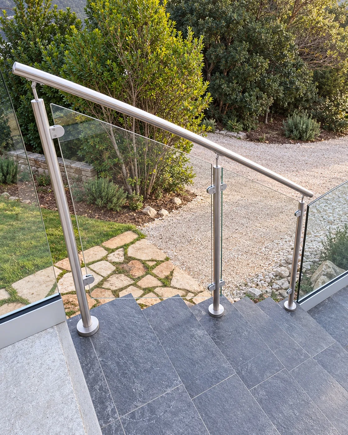 Dettaglio allineamento piano terrazzo e gradini scala — villa toscana