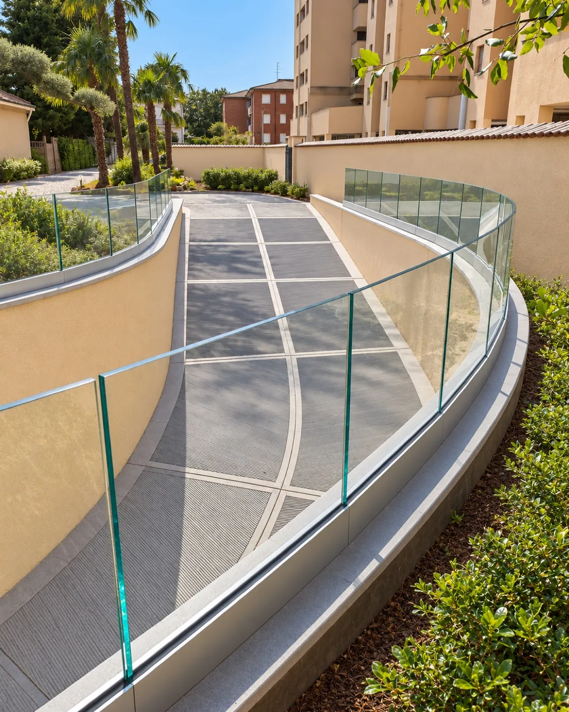 Vista lato rampa — sicurezza anti-caduta e trasparenza